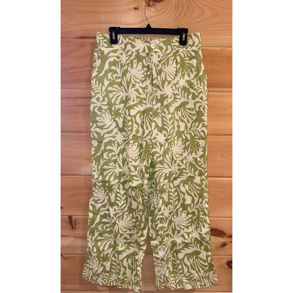 Women's Leaf Print Wide Leg Linen Pants - Picture 1 of 3